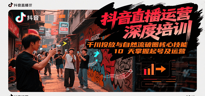 抖音直播运营深度培训,千川投放与自然流核心技能,10天掌握起号及运营。