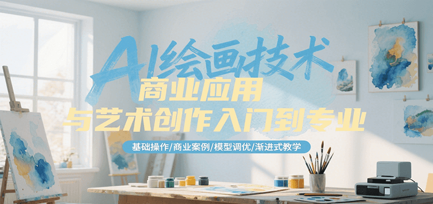 AI绘画技术商业应用与艺术创作入门到专业,”基础操作→商业案例→模型调优” 渐进式教学。