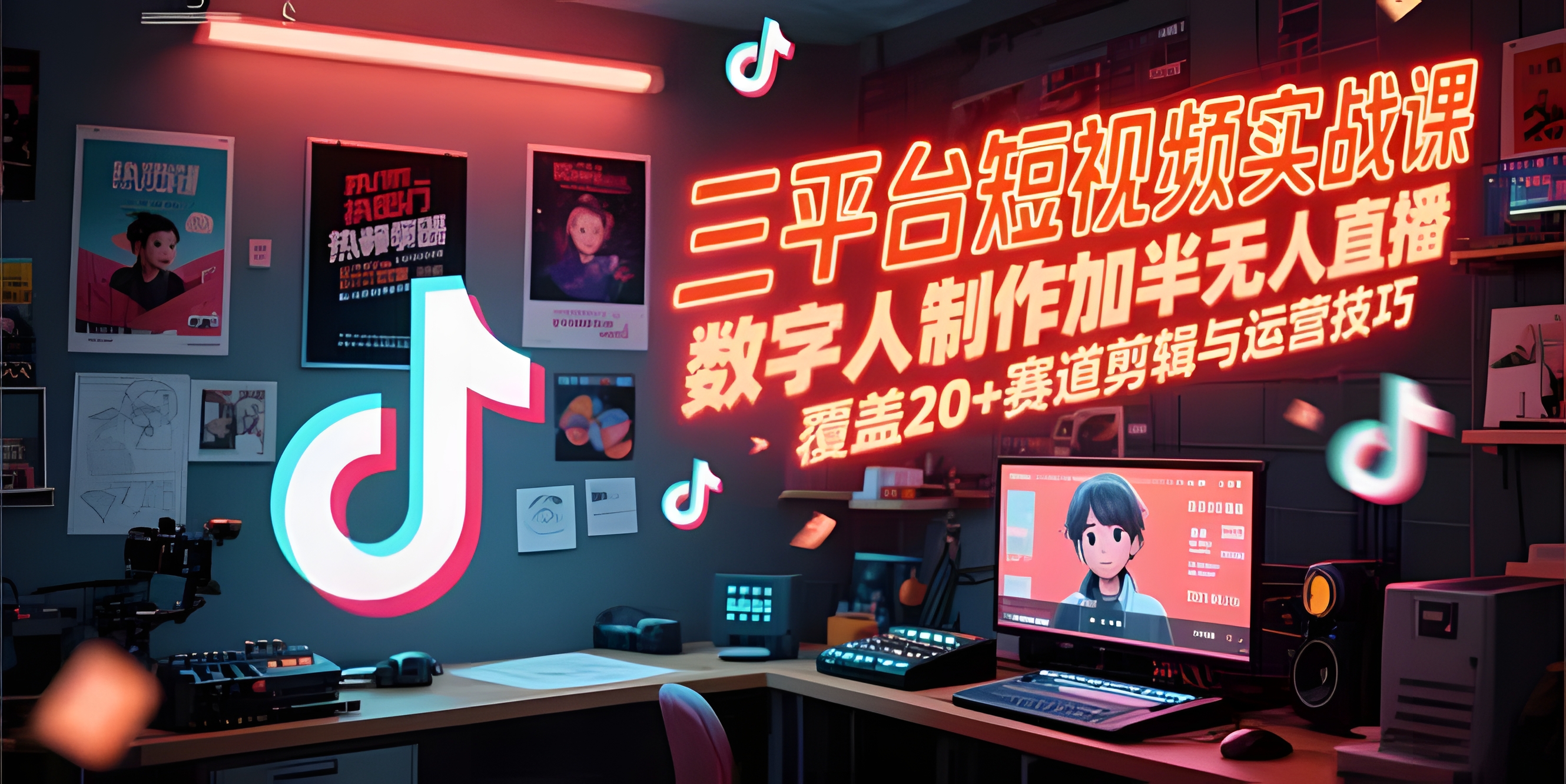 三平台短视频实战课,数字人制作加半无人直播,覆盖20+赛道剪辑与运营技巧