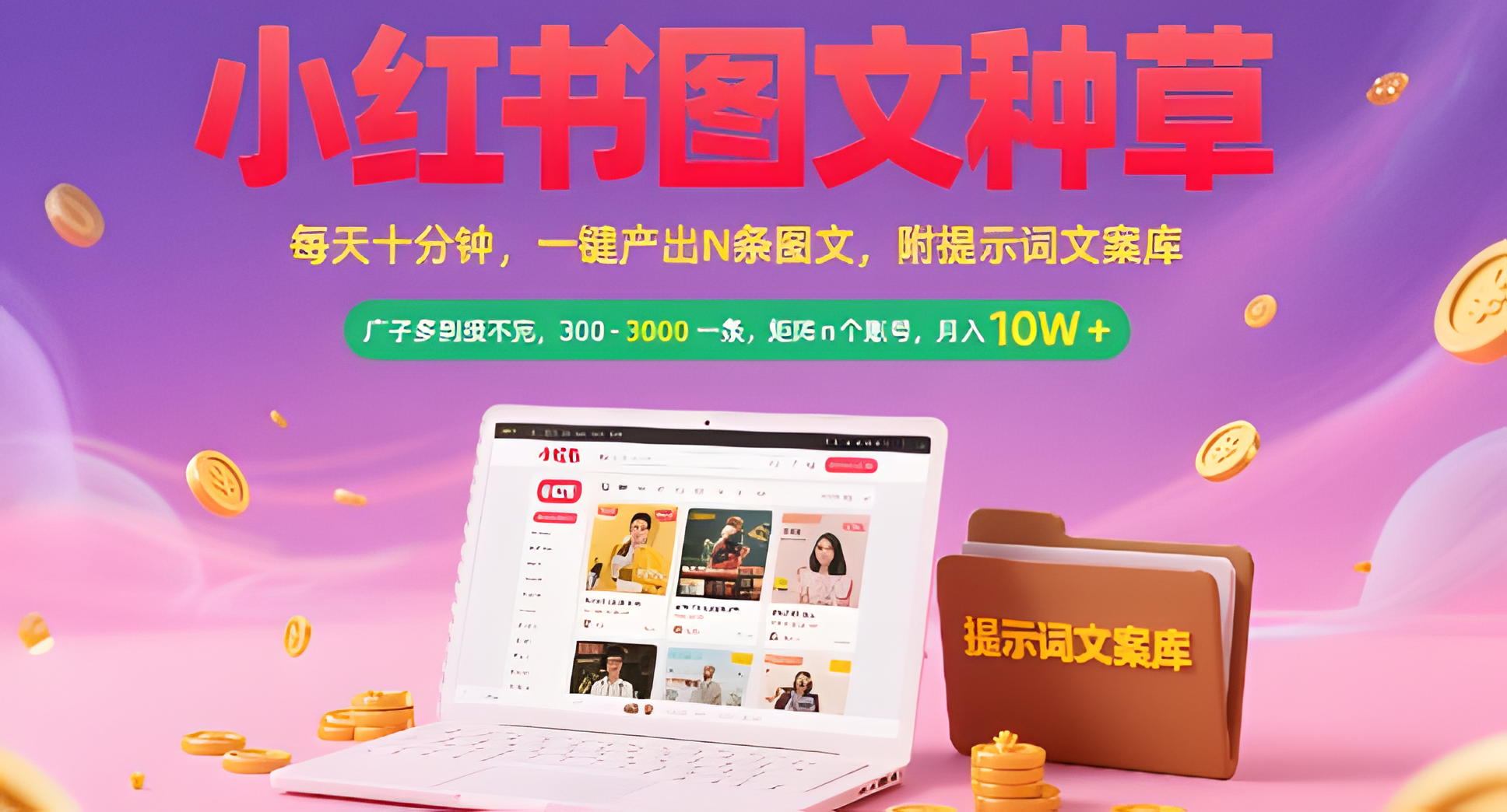 小红书图文种草,每天十分钟,一键产出N条图文, 广子多到接不完, 300-3k一条,矩阵n个账号月入几个W