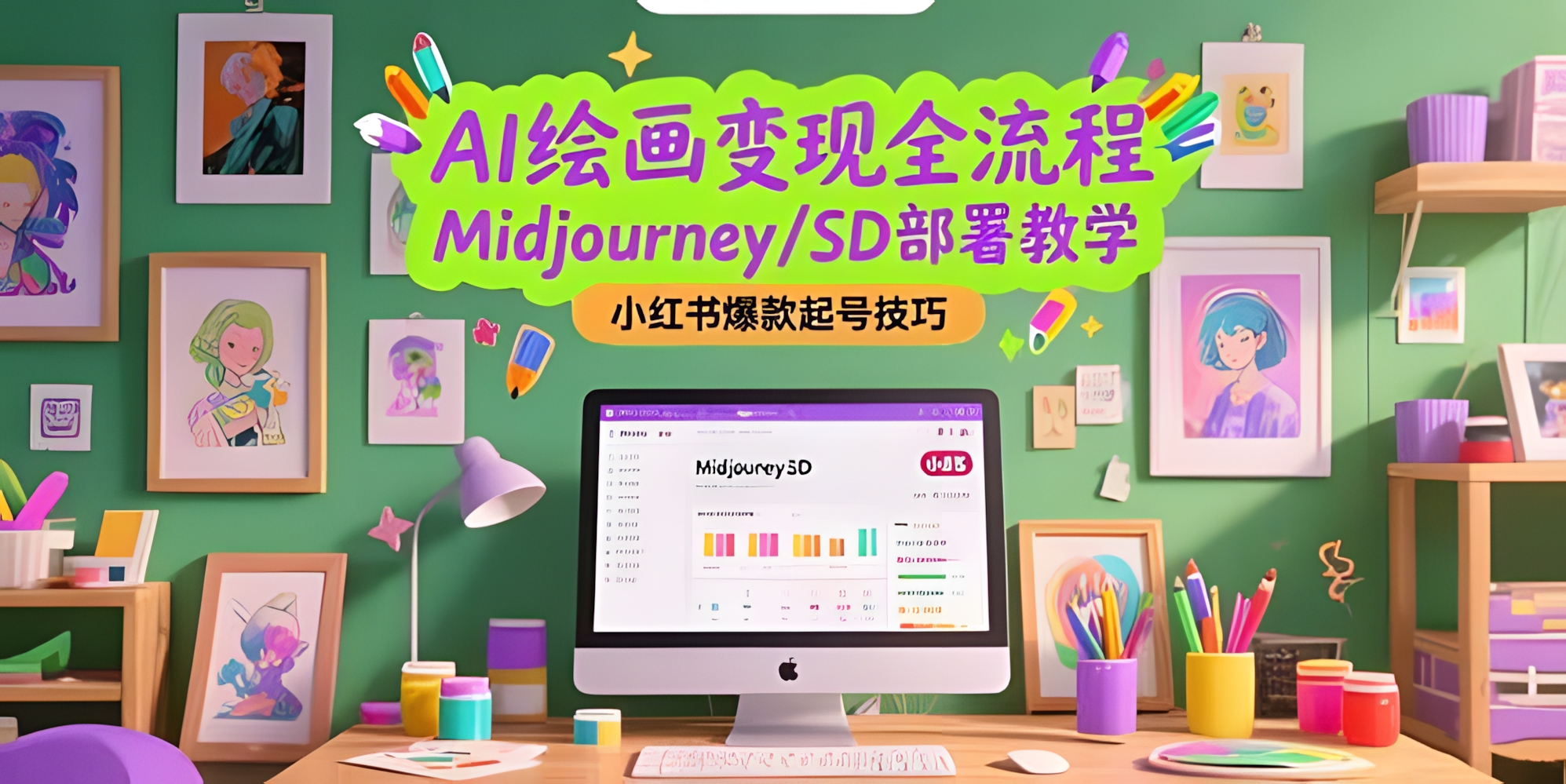 AI绘画变现全流程,Midjourney/SD部署教学,小红书爆款起号技巧