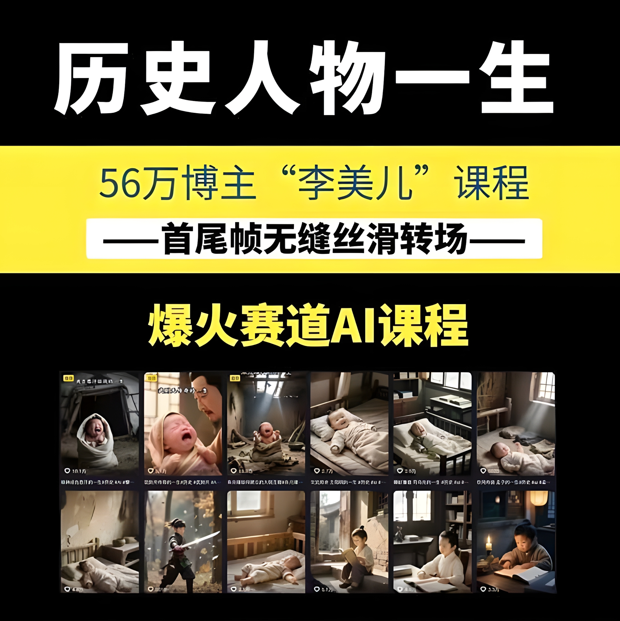 AI历史人物短视频创作,含IP打造、首尾帧无缝转场、智能体视频制作等核心教学内容