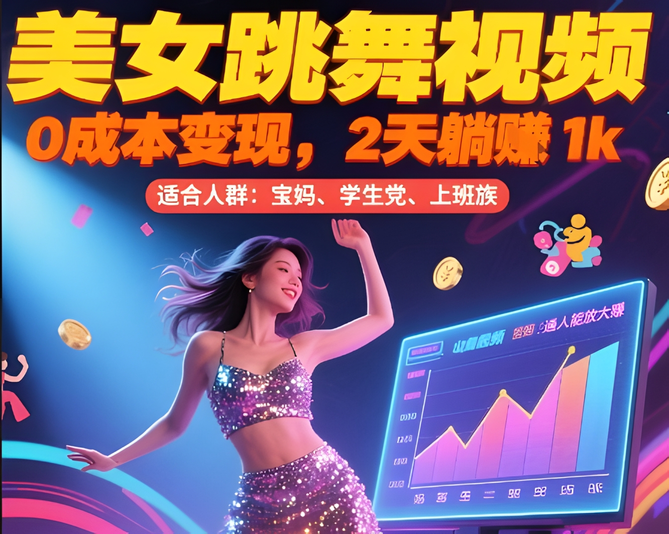 美女跳舞视频,0成本变现,2天躺入1k,普通人也能放大挣【揭秘】