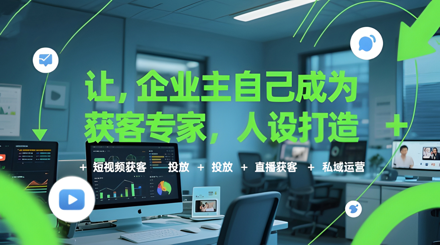 让企业主自己成为获客专家,人设打造+短视频获客+投放+直播获客+私域运营