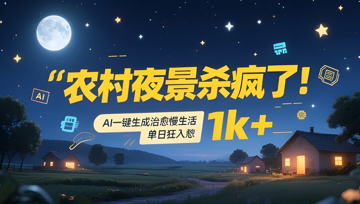 农村夜景杀疯了!AI一键生成治愈系慢生活,单日狂入1k+