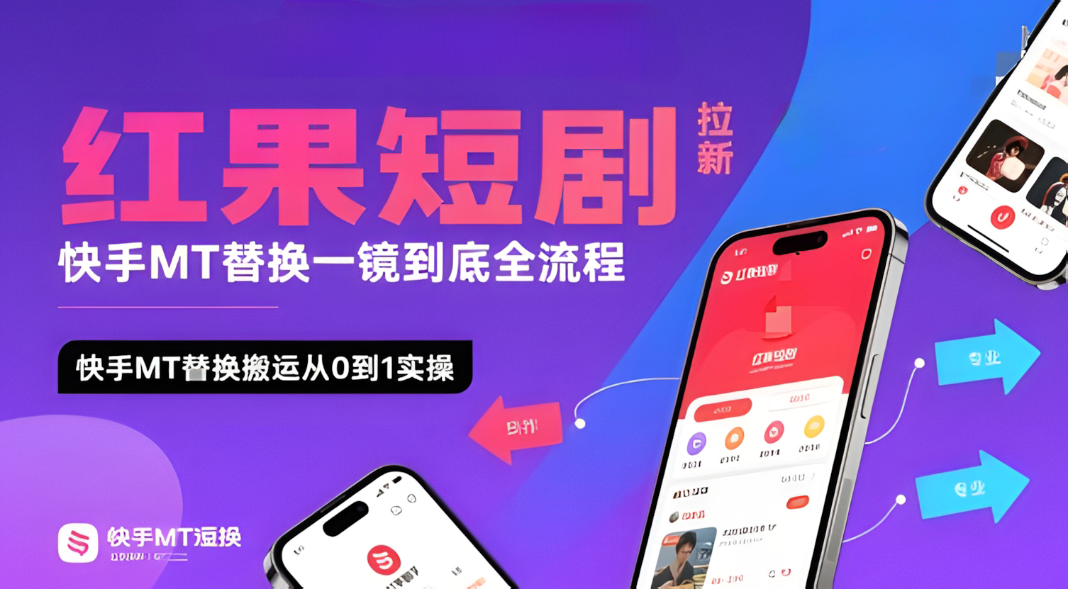 红果短剧拉新快手MT替换一镜到底全流程,快手MT替换搬运从0到1实操,日收益1k+