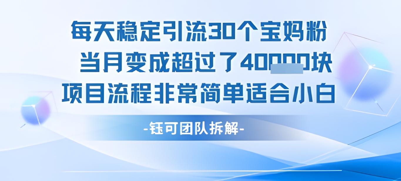 每天稳定引流30个人 当月变成超过了4个W项目流程非常简单适合小白