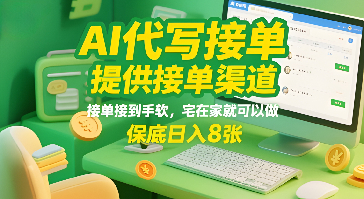 AI代写接单,提供接单渠道,接单接到手软,宅在家就可以做,保底日入8张【揭秘】