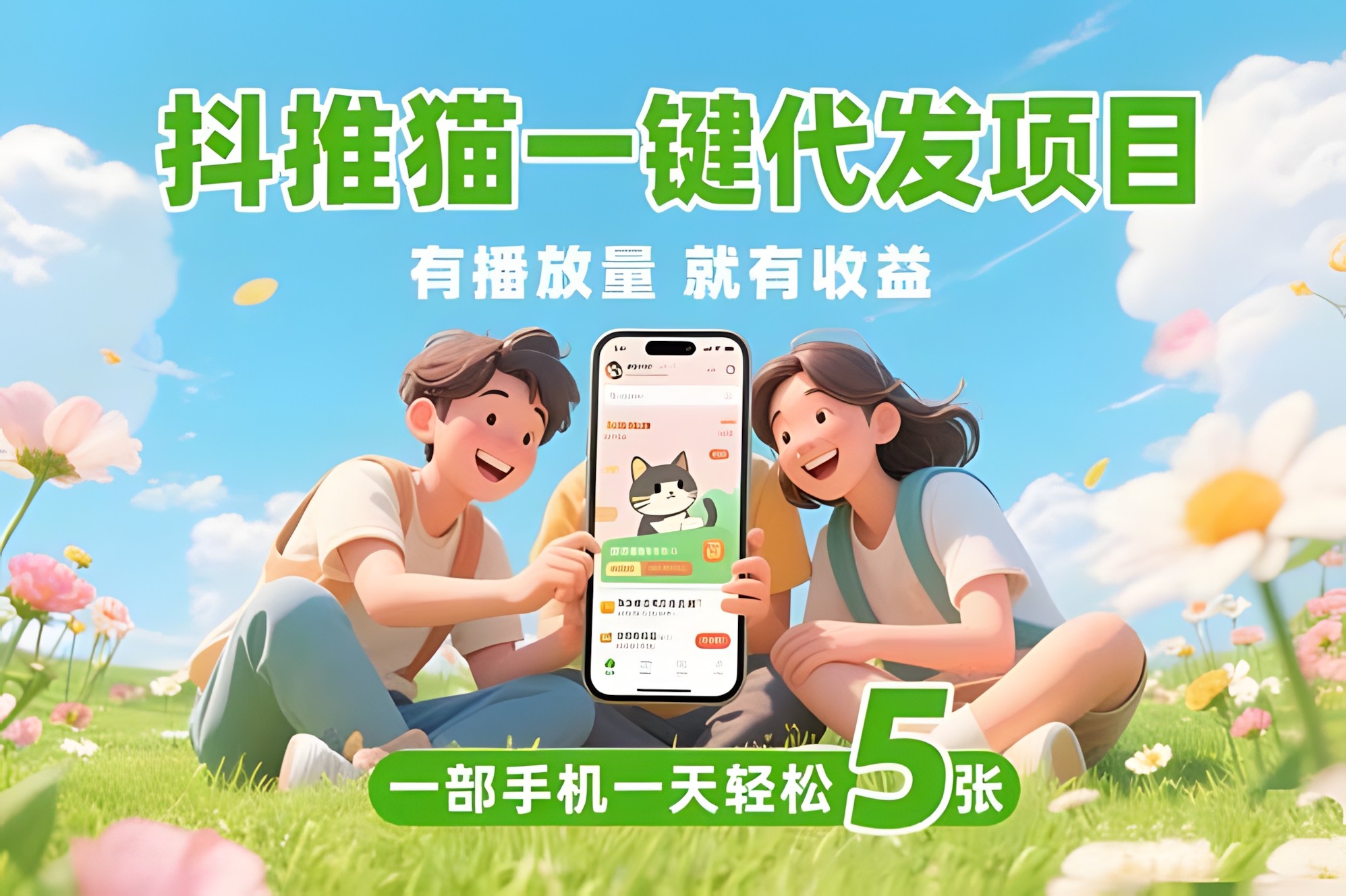 抖推猫一键代发项目,0粉丝 不用实名 有播放量就有收益,一部手机一天五张