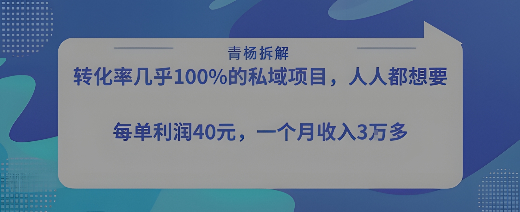 转化率最高的私域项目,每单利润40-50米,月入过1w