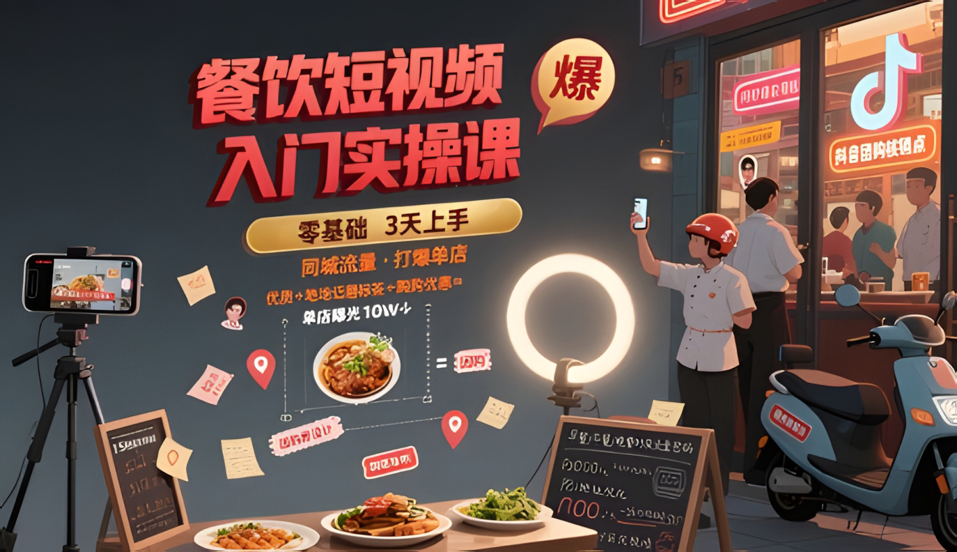 餐饮短视频入门实操课,引爆同城流量,打爆单店
