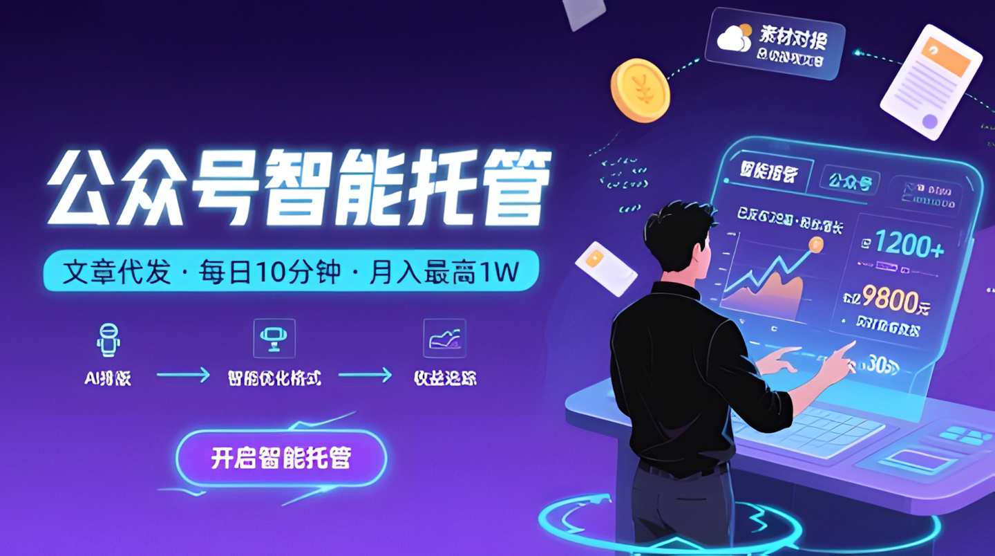 公众号托管,我提供文章,你复制发布,每天10分钟,最高躺入1W