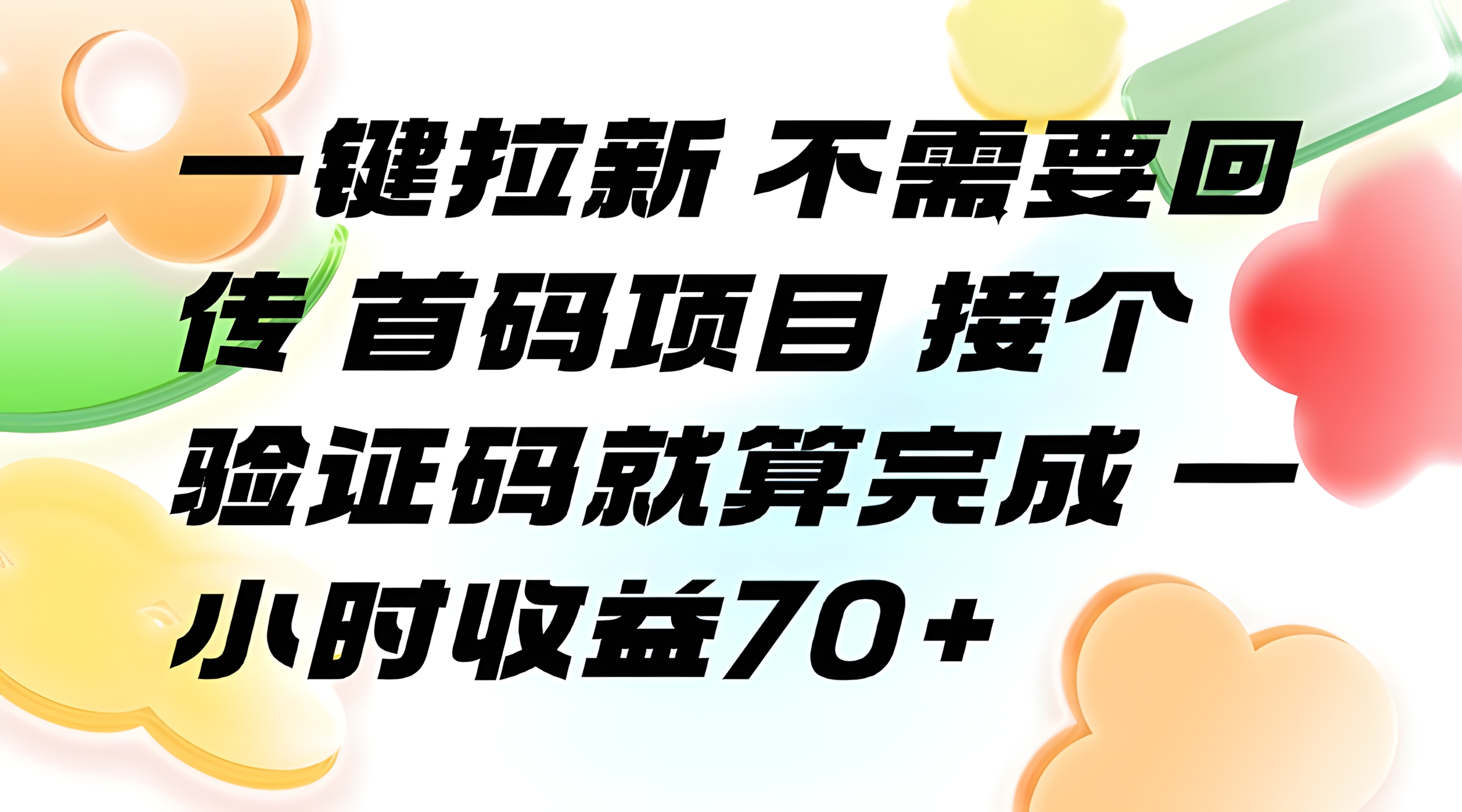 一键拉新不需要回传,首码项目,接个验证码就算完成 一小时收益70+