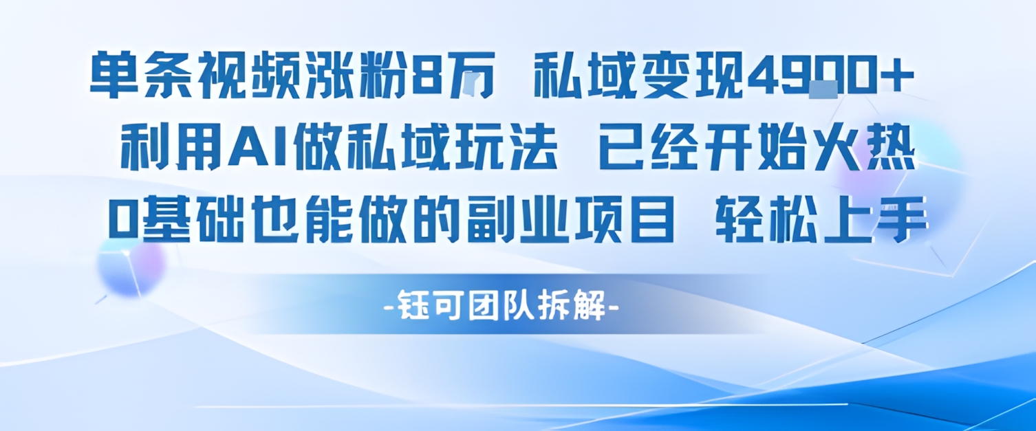 单条视频私域变现4.9k+利用AI做私域玩法 已经开始火热0基础也能做的副业项目轻松上手