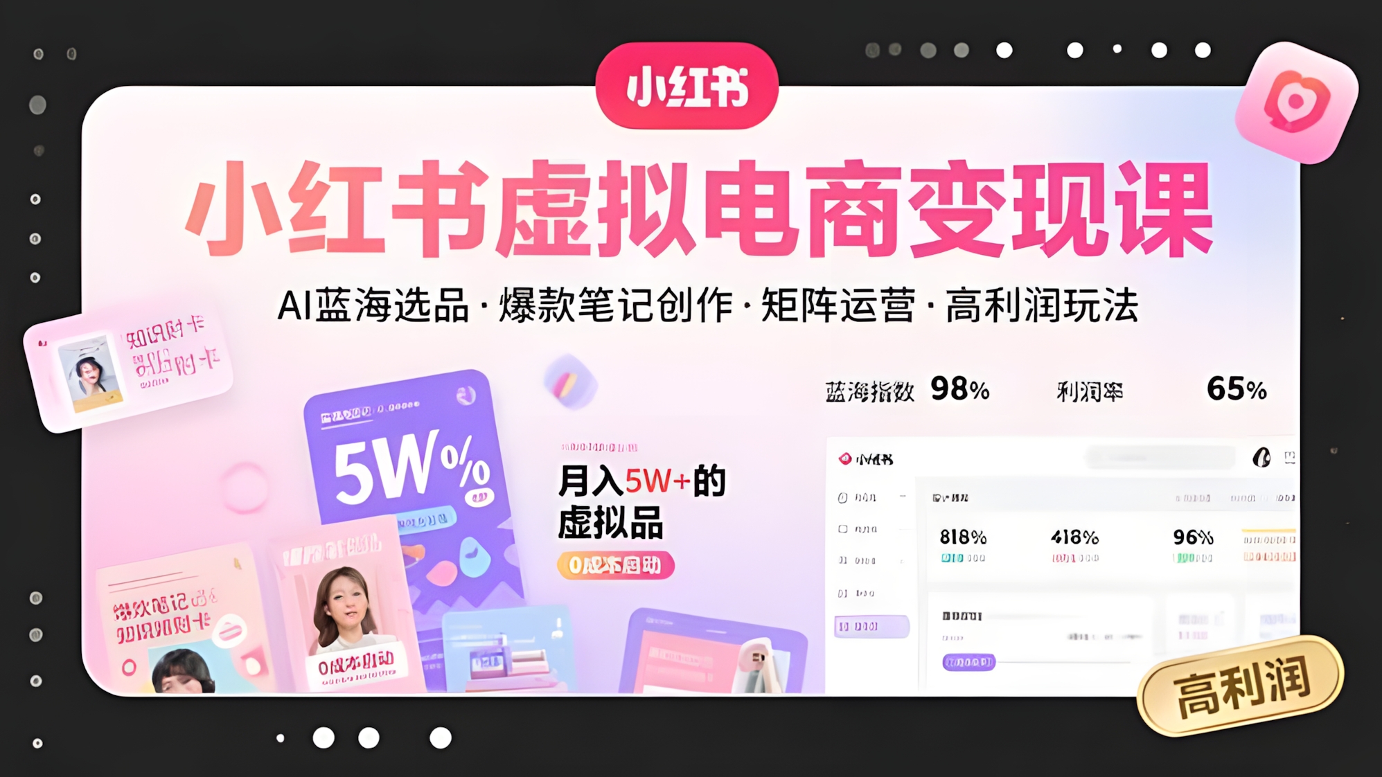 小红书虚拟电商变现课,AI蓝海选品,爆款笔记创作,矩阵运营,高利润玩法