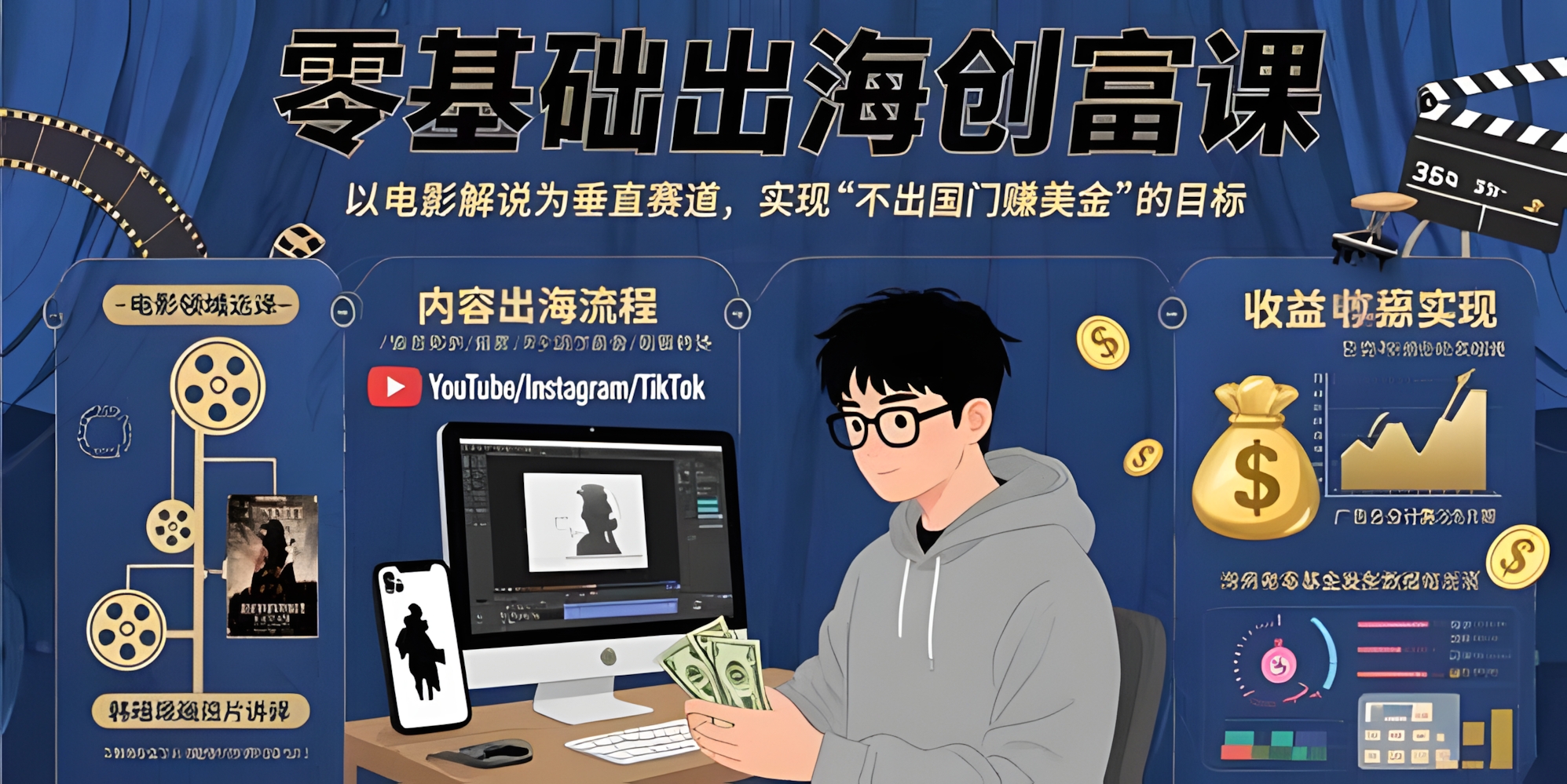 零基础出海创富课:以电影解说为垂直赛道,实现不出国门赚美金的目标