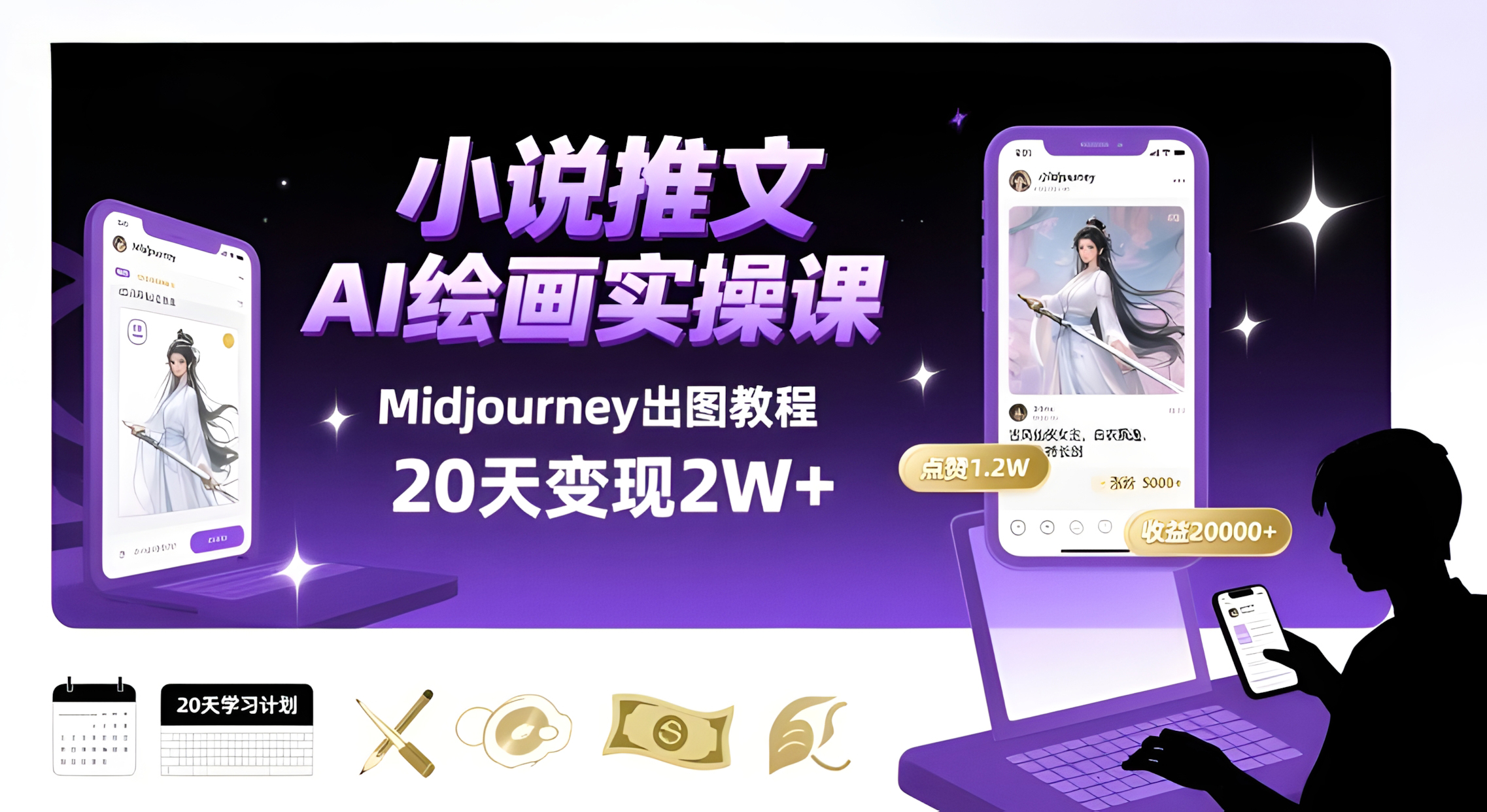 小说推文干货分享之AI绘画MJ出图实操课,用Midjourney做小说推文,20天挣2w