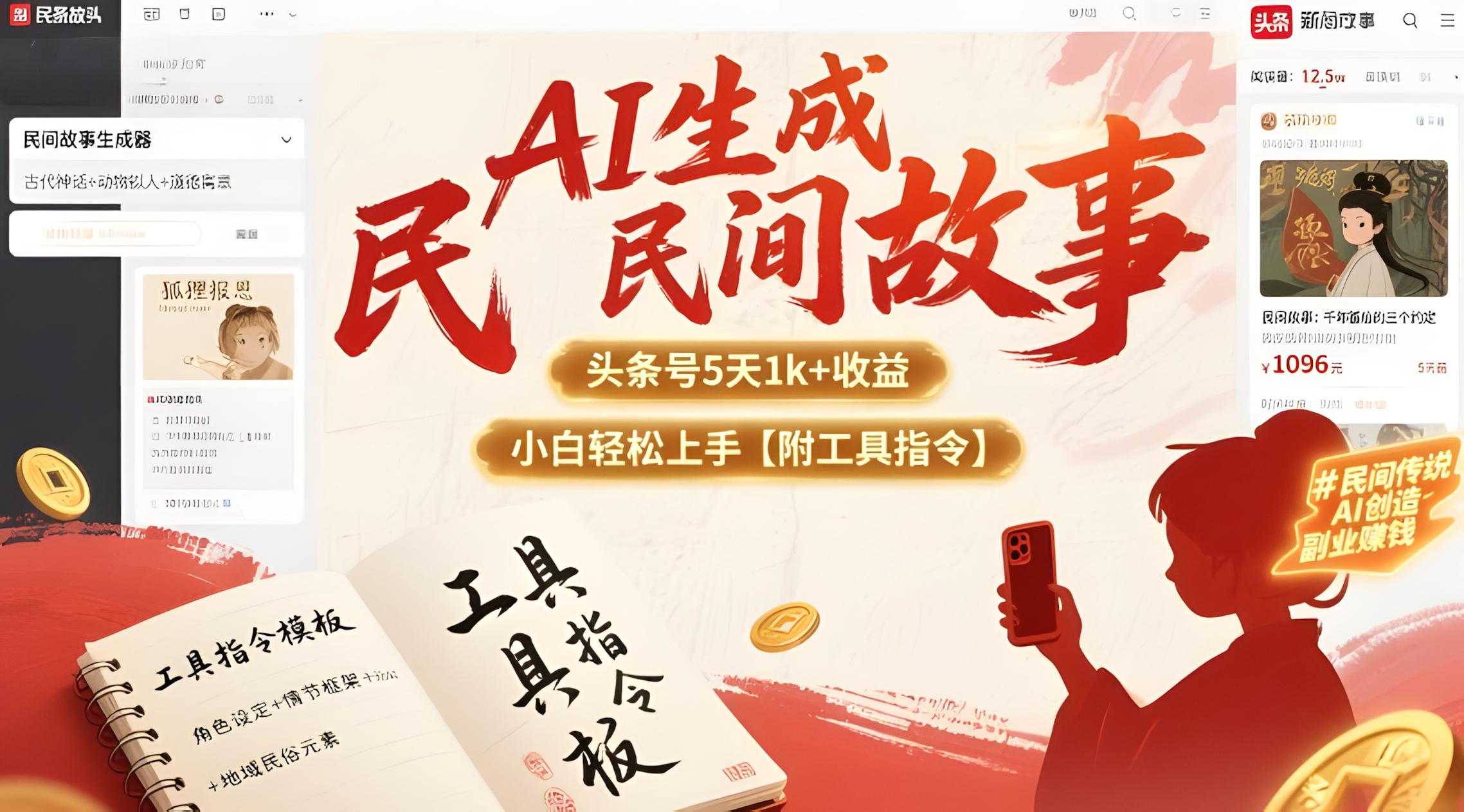 AI生成民间故事,头条号5天1k+,小白轻松上手