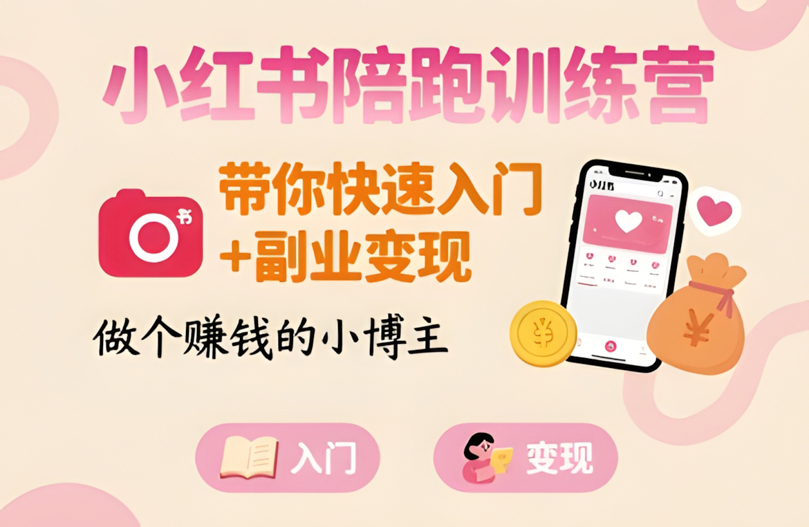 小红书陪跑训练营,带你快速入门+副业变现,做个賺钱的小博主